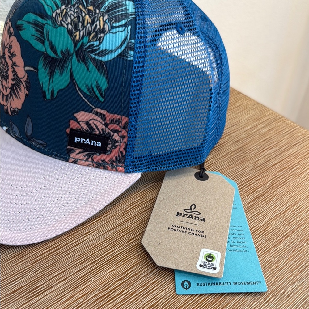 nwt PRANA Lower Pines Trucker Floral Blue and Pink Cap - Picture 3 of 6